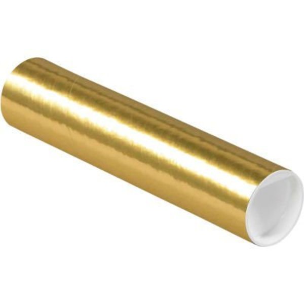 The Packaging Wholesalers Colored Mailing Tubes With Caps, 2" Dia. x 9"L, 0.06" Thick, Gold, 50/Pack P2009G